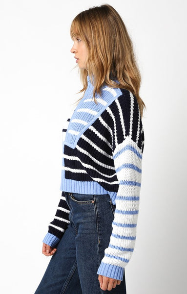 CROPPED STRIPE QUARTER ZIP SWEATER