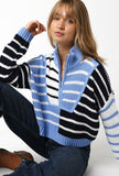 CROPPED STRIPE QUARTER ZIP SWEATER