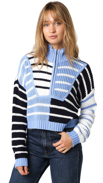 CROPPED STRIPE QUARTER ZIP SWEATER