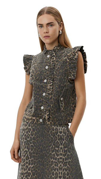 FARAHSW RUFFLE VEST - LIGHT BROWN LEOPARD