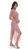 METALLIC FRINGE LONG CAFTAN - MULTI PINK CORAL