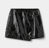 INDIASW GLOSSY BLACK WRAP EFFECT SKIRT