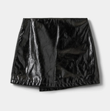 INDIASW GLOSSY BLACK WRAP EFFECT SKIRT