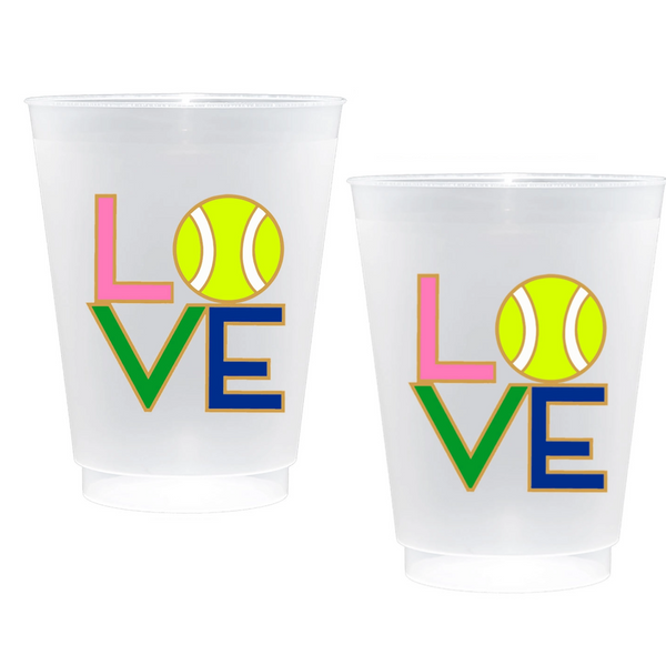 Tennis LOVE Shatterproof Frost Flex Plastic Cups (Set of 10)