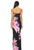 BLACK STRAPLESS FLORAL MAXI DRESS