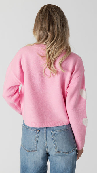 ISLA CREWNECK SWEATER W/SHERPA HEARTS