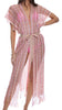 METALLIC FRINGE LONG CAFTAN - MULTI PINK CORAL