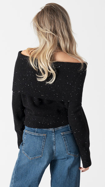 OLIVIA SPARKLE OFF SHOULDER SWEATER